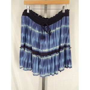 Beach Lunch Lounge Skirt Size Large Blue Tie Dye Tiered Clara New